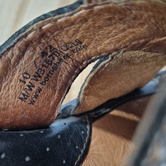 Born Dark Brown Leather Slip On Wedge Sandals - Picture 4 of 9